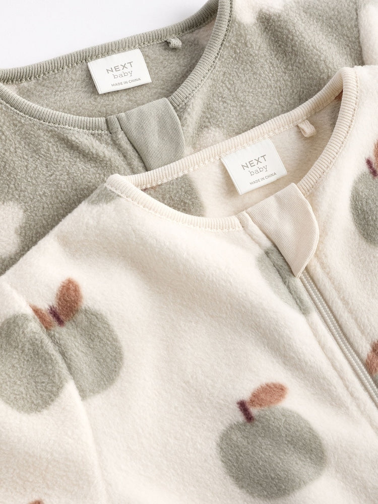 2 Pack Baby Microfleece Sleepsuits - Sage Green