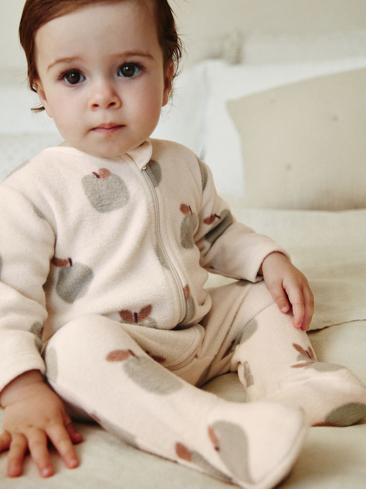 2 Pack Baby Microfleece Sleepsuits - Sage Green