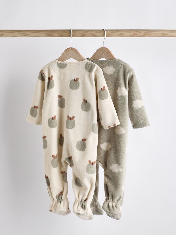 2 Pack Baby Microfleece Sleepsuits - Sage Green