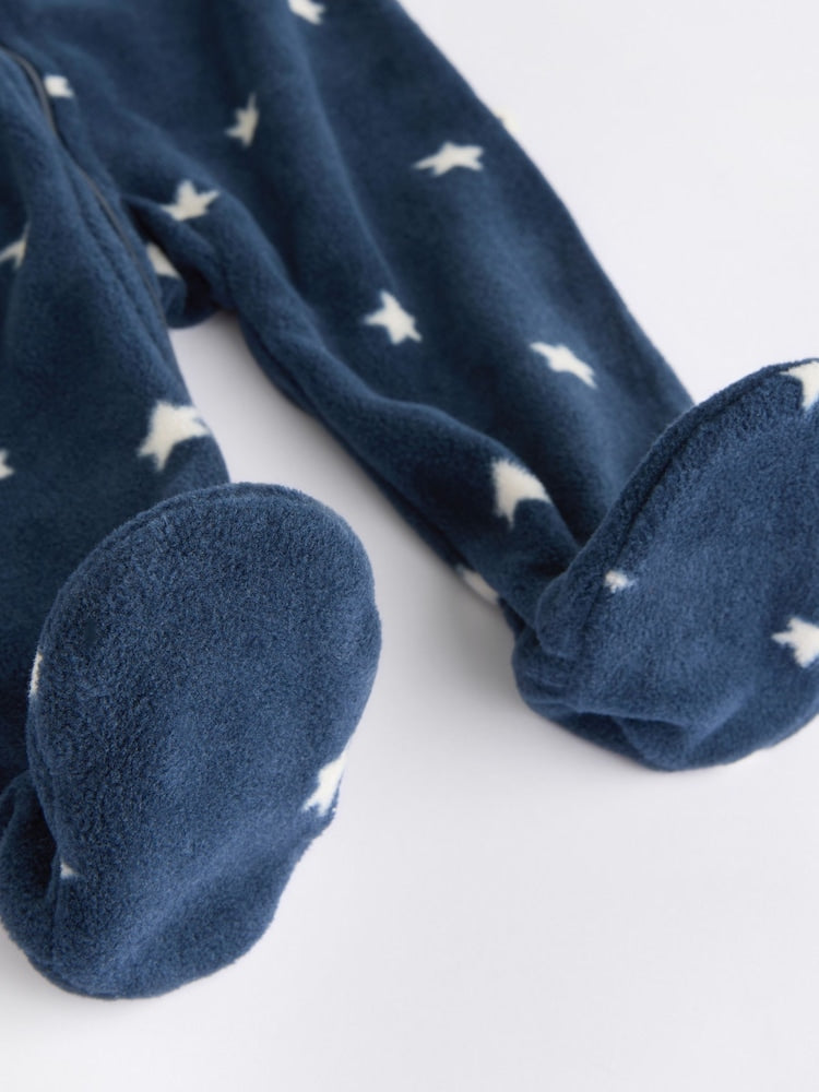 2 Pack Baby Microfleece Sleepsuits - Blue Star