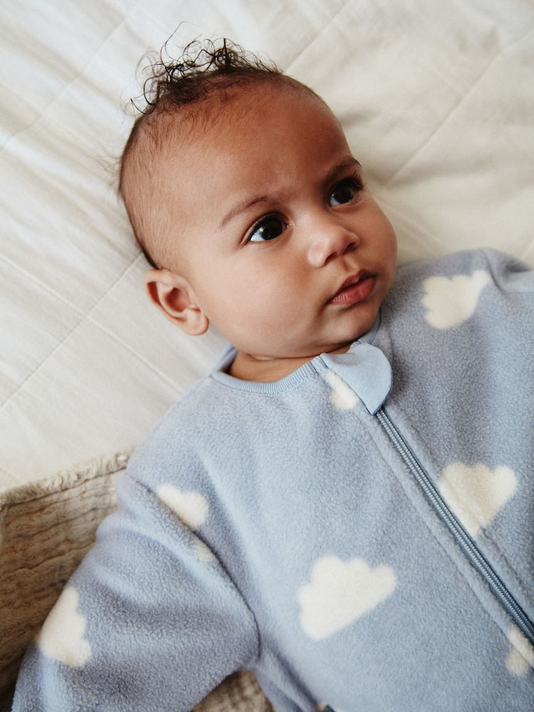 2 Pack Baby Microfleece Sleepsuits - Blue Star
