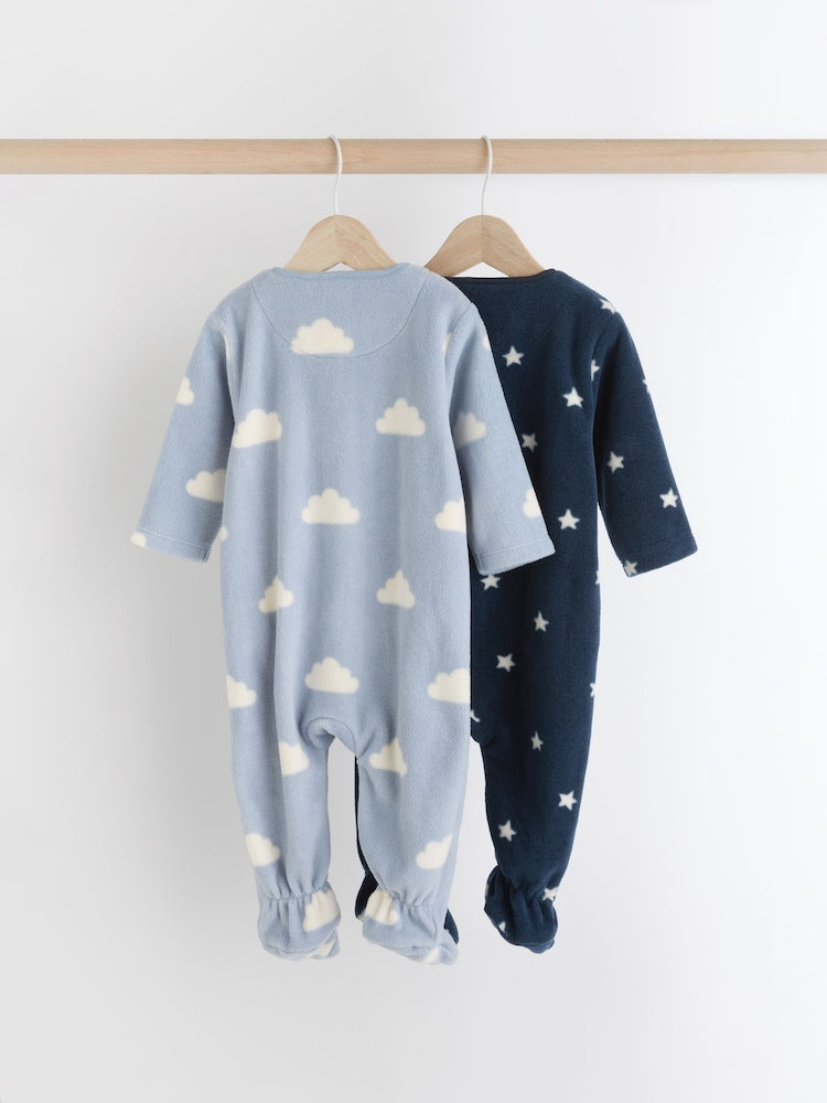 2 Pack Baby Microfleece Sleepsuits - Blue Star