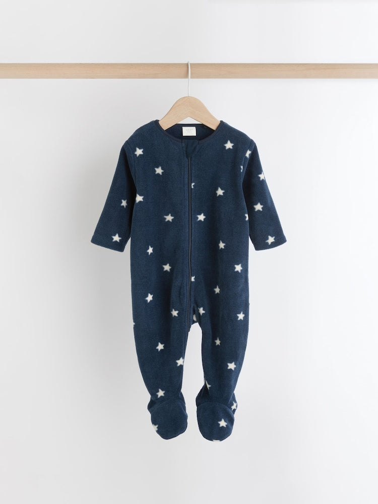 2 Pack Baby Microfleece Sleepsuits - Blue Star