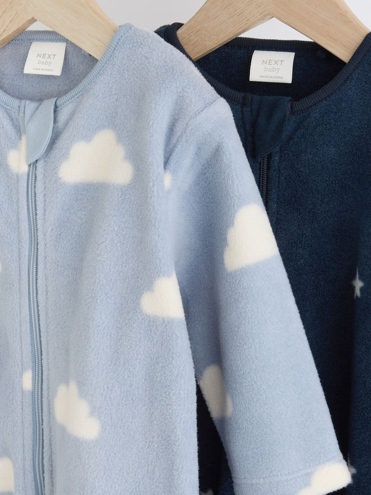 2 Pack Baby Microfleece Sleepsuits - Blue Star