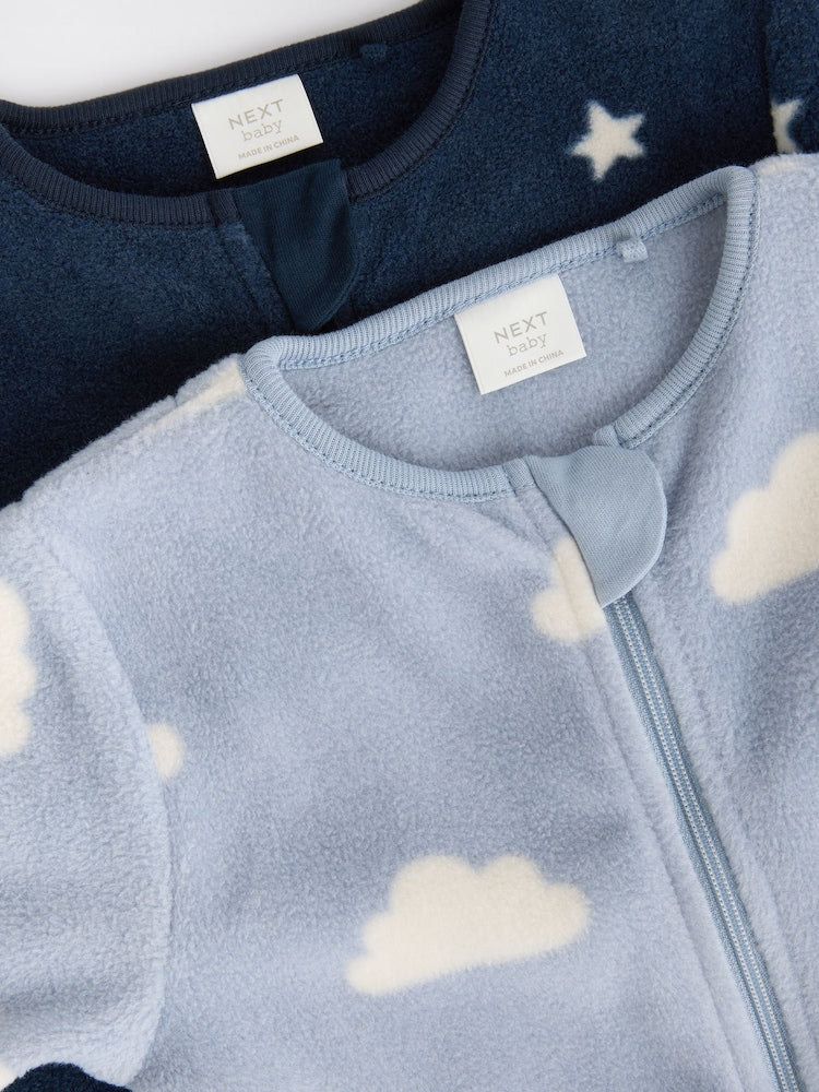 2 Pack Baby Microfleece Sleepsuits - Blue Star