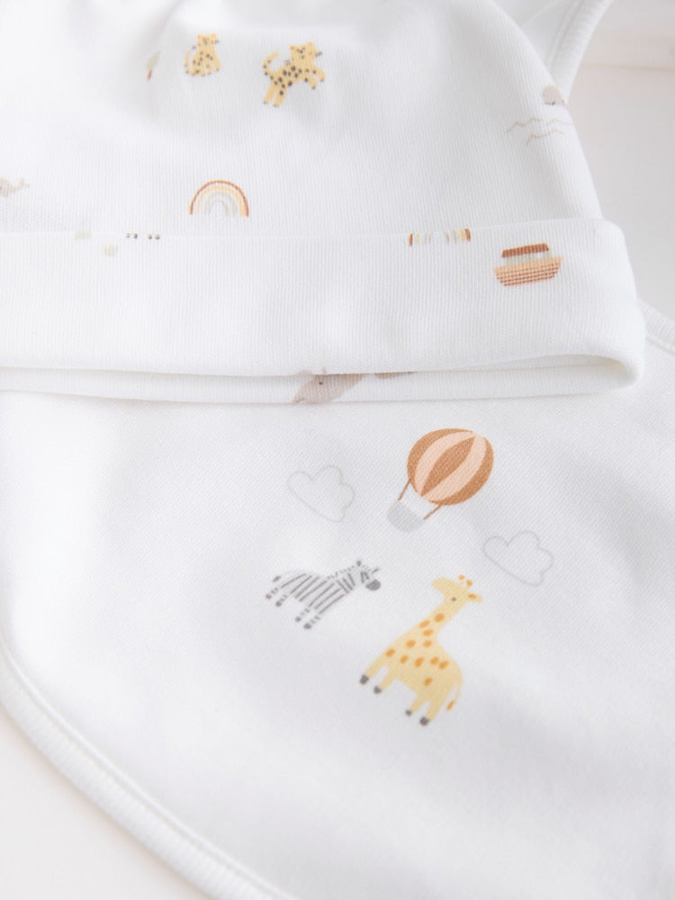 Baby Cotton - 5 Piece Set - 2 Sleepsuit, Bodysuit, Beanie and Bib (0/3 months)