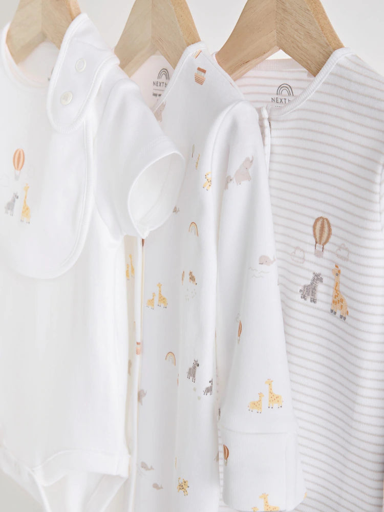 Baby Cotton - 5 Piece Set - 2 Sleepsuit, Bodysuit, Beanie and Bib (0/3 months)