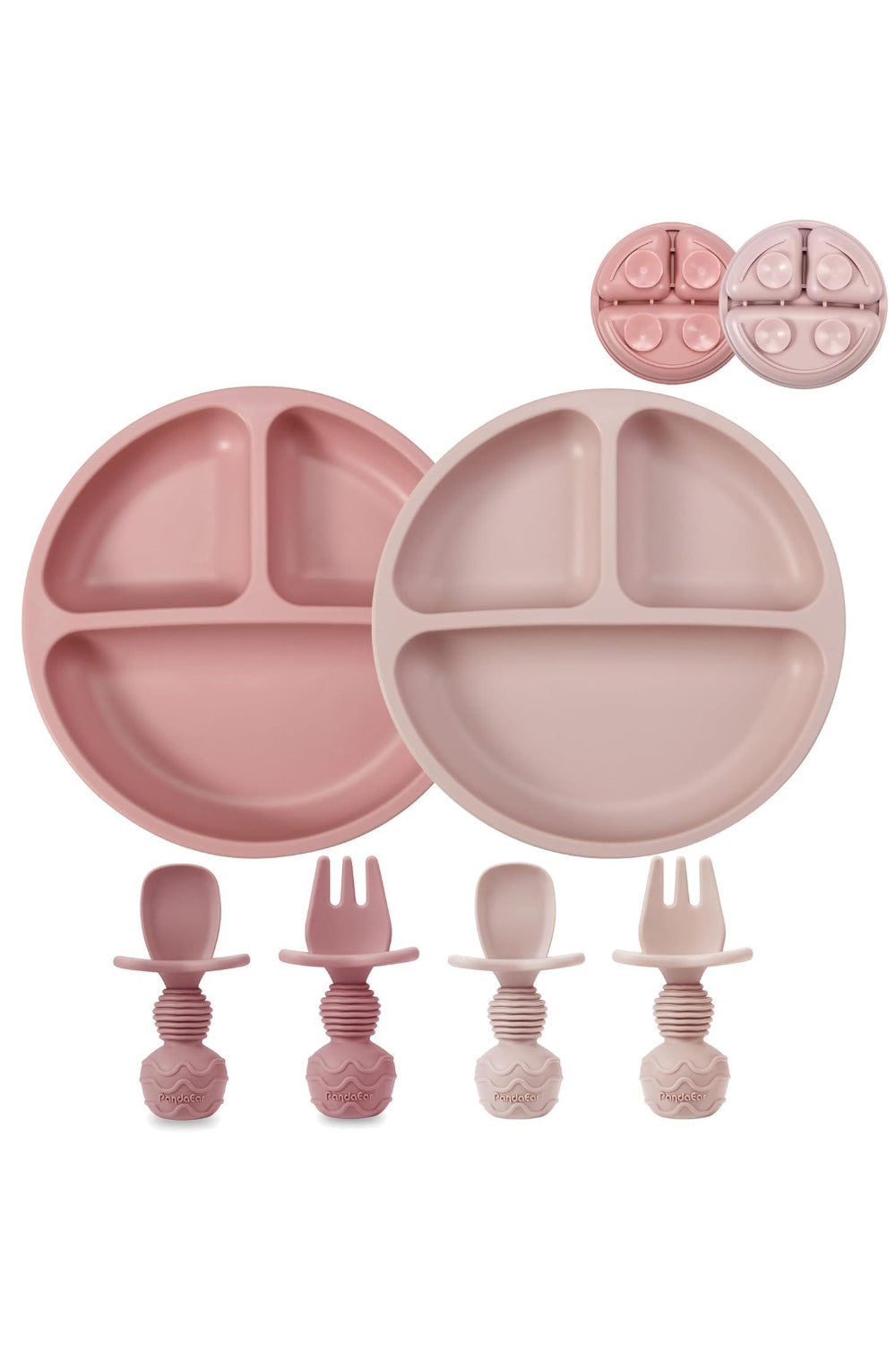 3 pieces set - Divided Suction Plate with Spoon & Fork