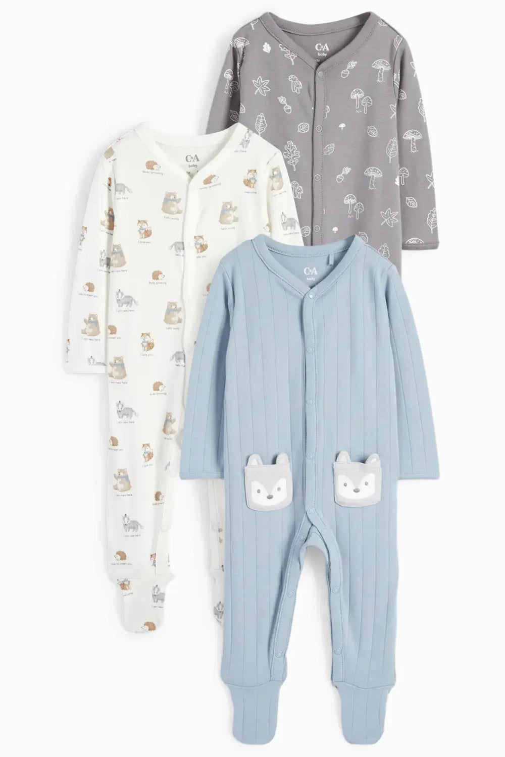 Pack of 3 baby sleepsuits - Blue Forrest