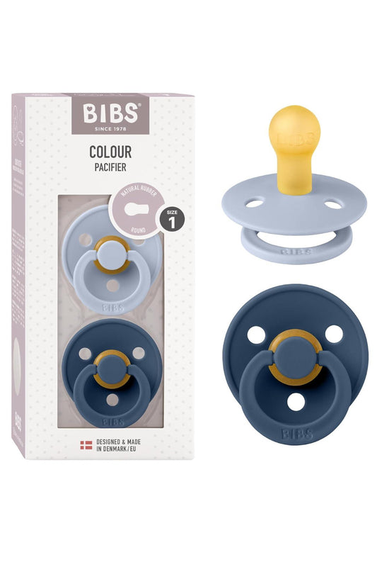 Bibs - Pack of 2 Natural Rubber Pacifiers - Size 1, 0-6 Months - Dusty Blue/Steel Blue