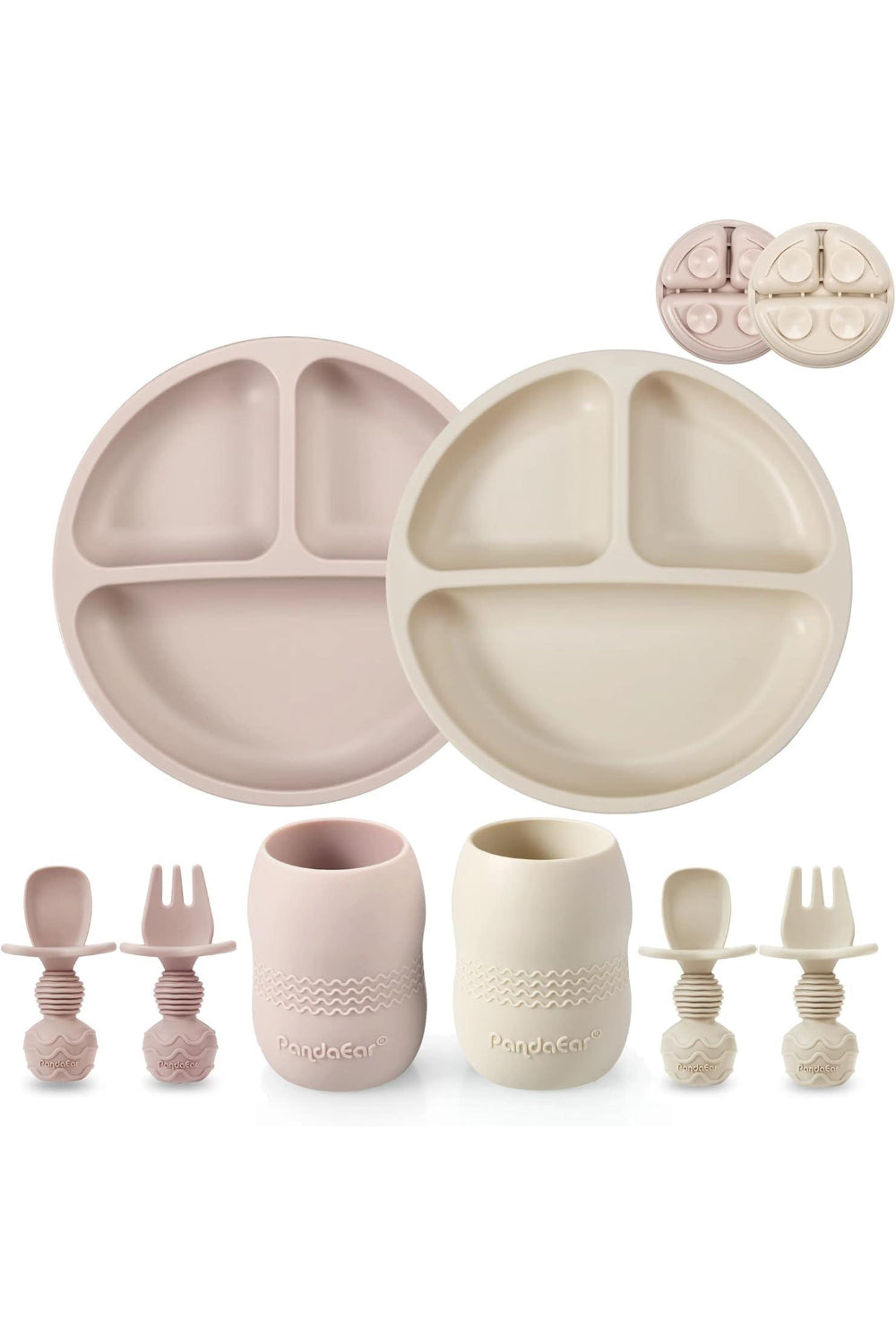 4 pieces set - Divided Suction Plate with Cup, Spoon & Fork