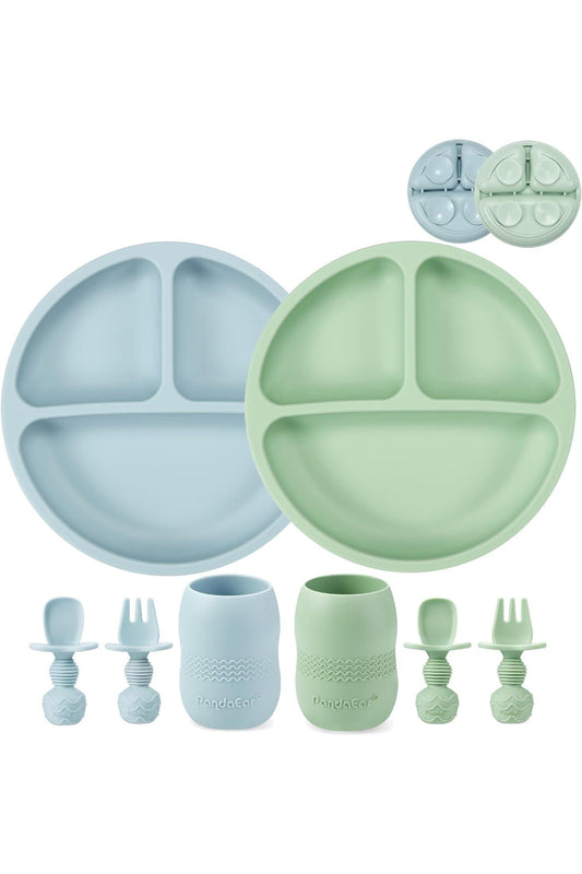 4 pieces set - Divided Suction Plate with Cup, Spoon & Fork