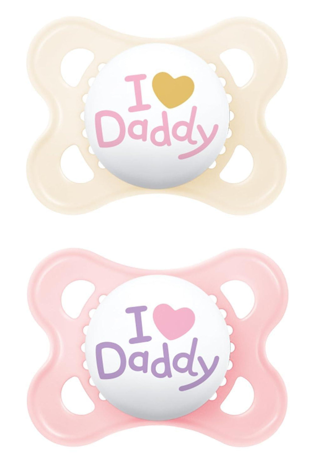MAM Original - Pack of 2 Skin Soft Silicone Pacifiers - 0-6 Months - Pink/Daddy