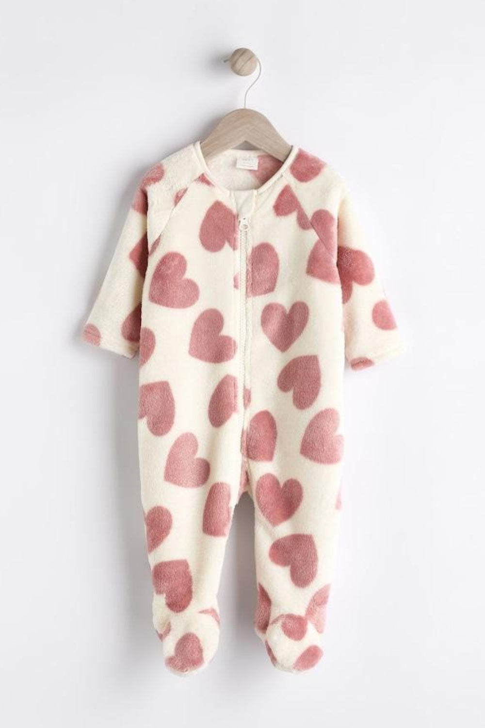 Baby Zip Fleece Sleepsuit - Pink heart