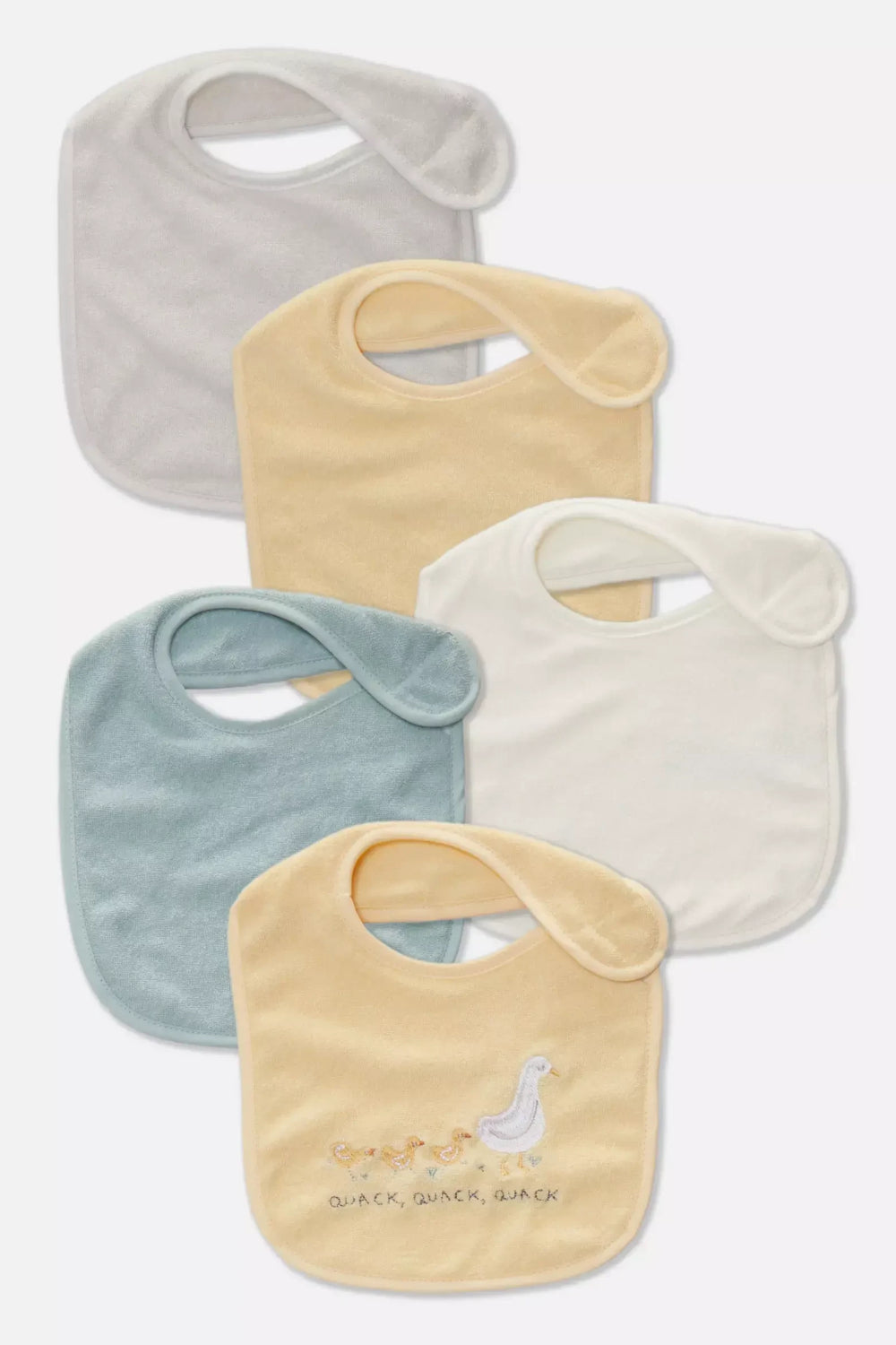 Pack of 5 towelling bibs - Yellow duck