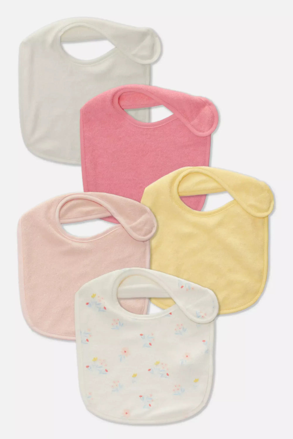 Pack of 5 towelling bibs - pink flory