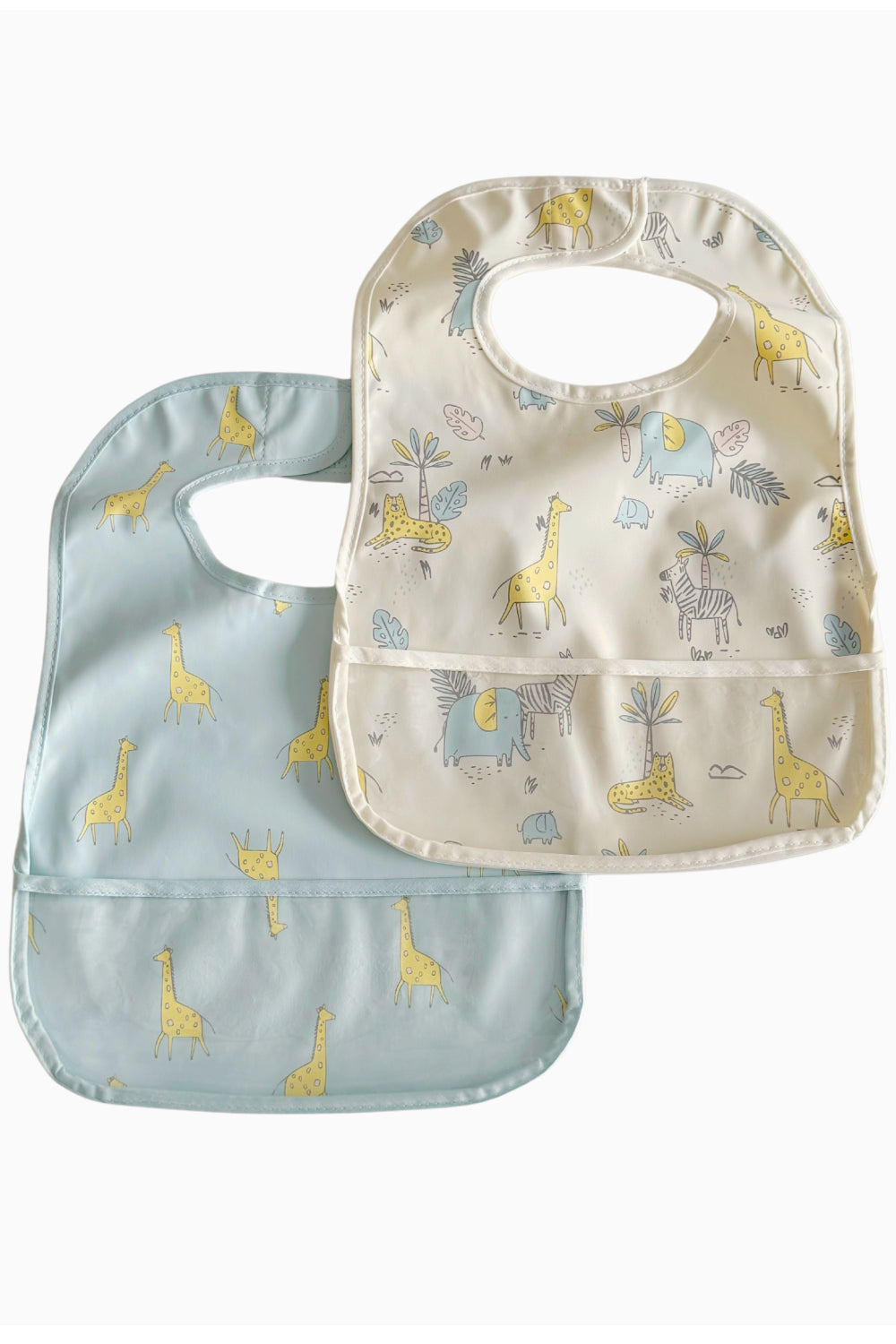 Pack of 2 wipeable bibs with pocket - Zoo animals