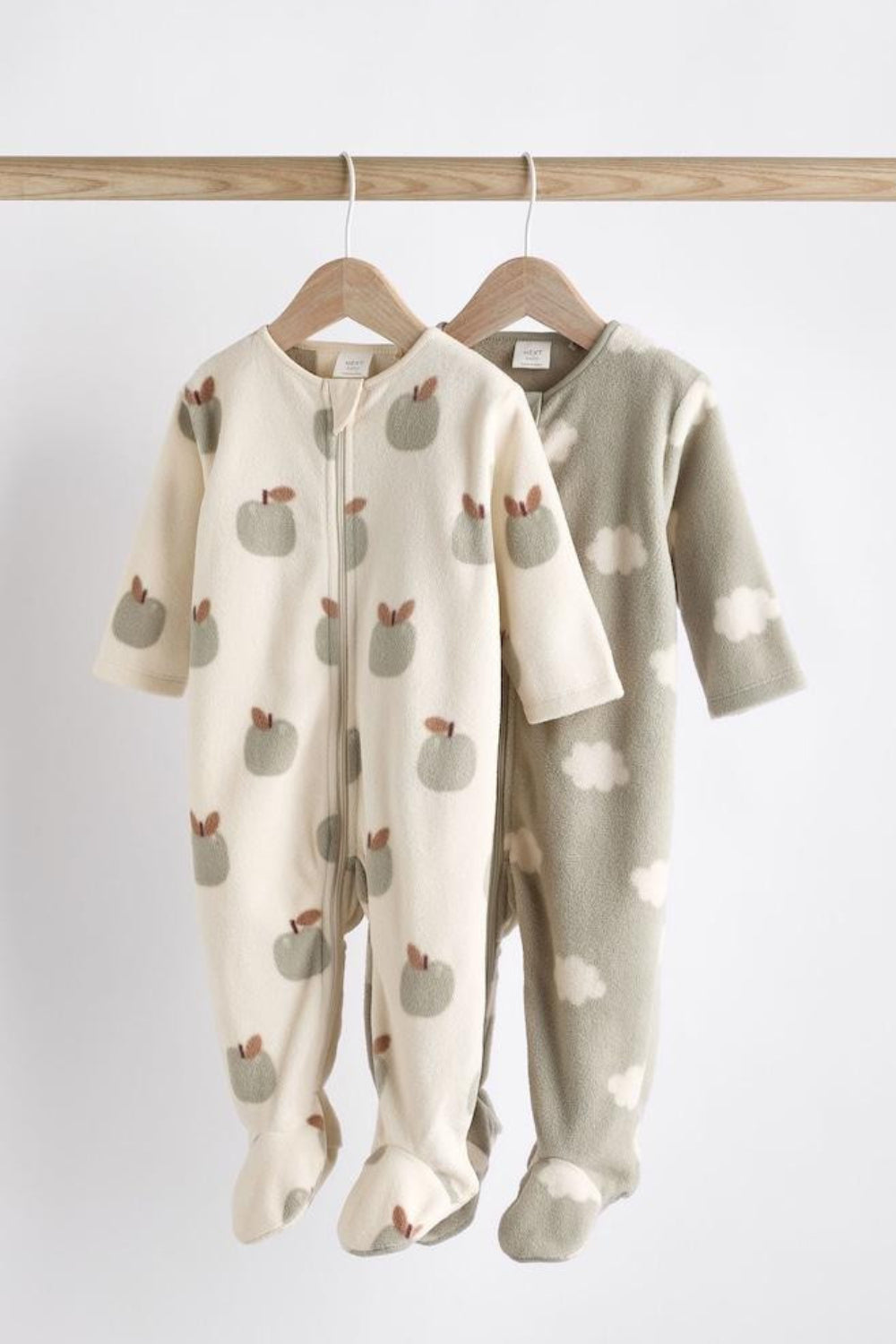 2 Pack Baby Microfleece Sleepsuits - Sage Green