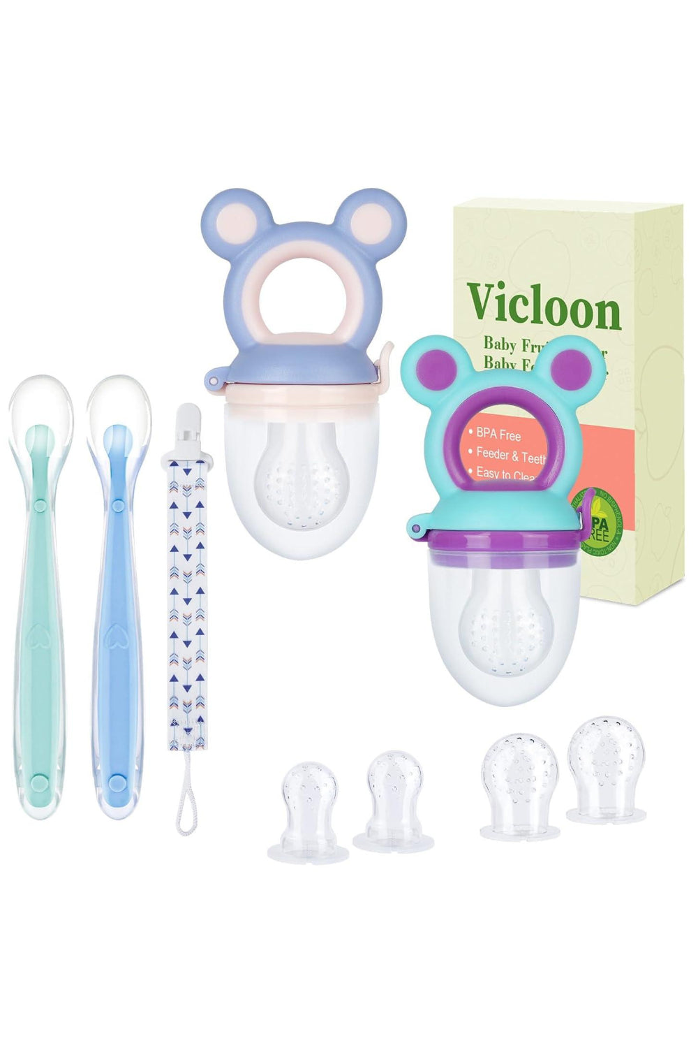 Baby Fruit Biter & spoons set - Bear Style Blue + Purple