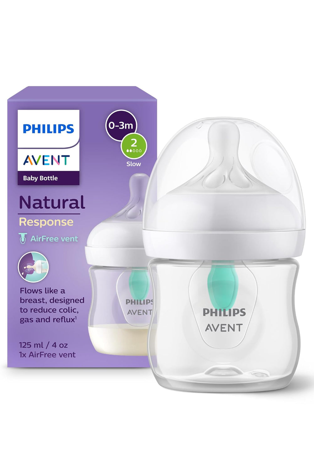 Philips Avent Natural Response - With AirFree Vents - Baby Bottle – 1 Pack, 0m+,125ml