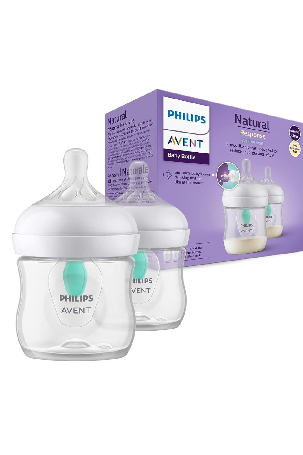 Philips Avent Natural Response - With AirFree Vents - Baby Bottles – 2 Pack, 0m+,125ml