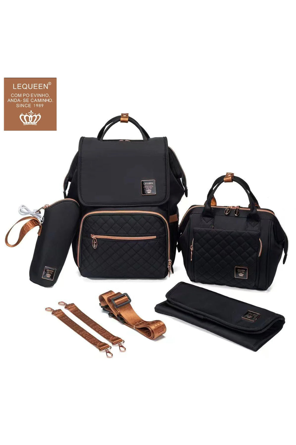 Lequeen Diamond 8TH Edition - GOLD New Cover diaper bag set - Black