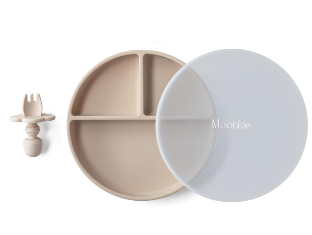 Non-Slip divided Silicone Plate with Lid + gift cutlery