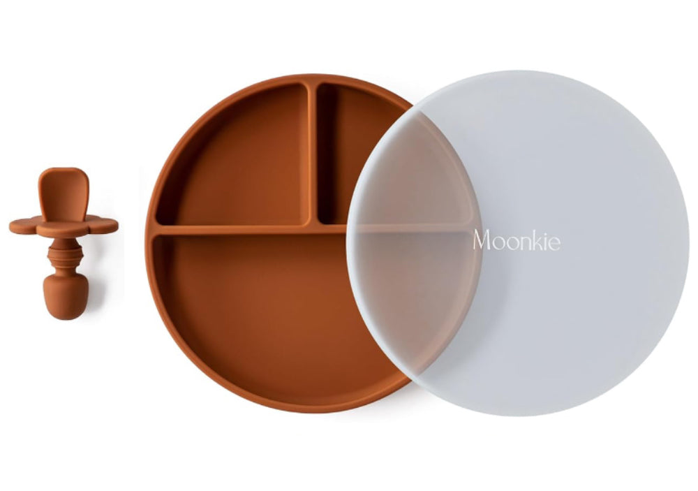 Non-Slip divided Silicone Plate with Lid + gift cutlery