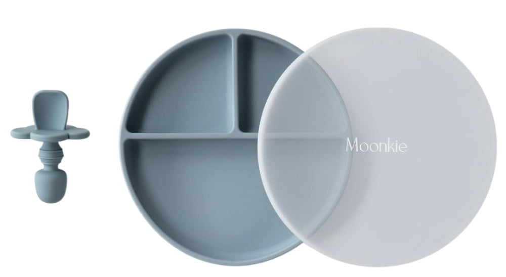 Non-Slip divided Silicone Plate with Lid + gift cutlery