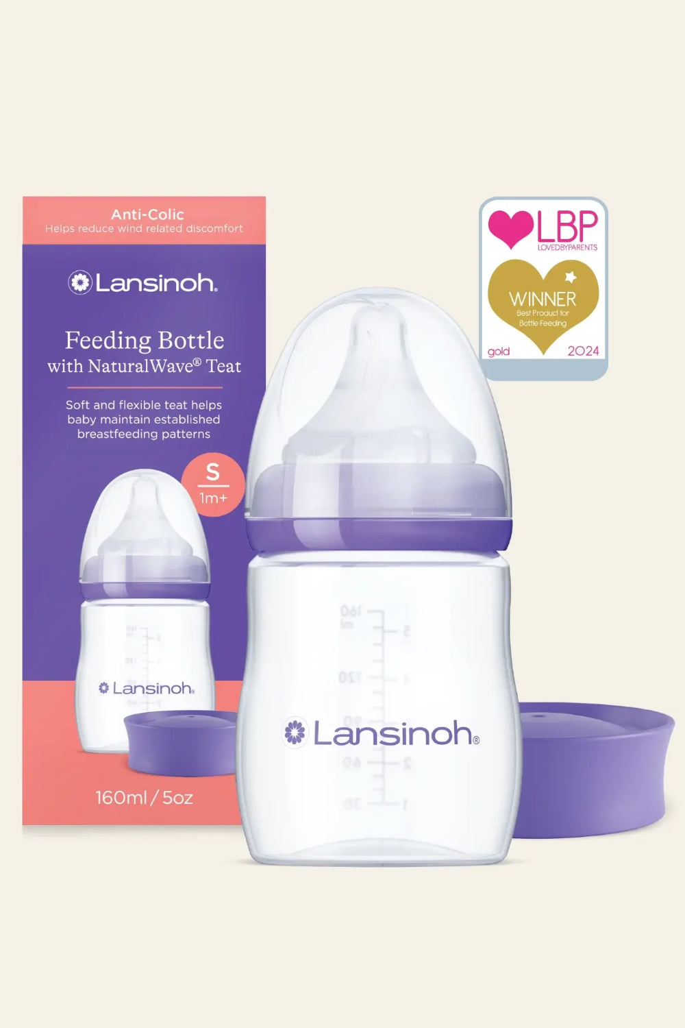 Lansinoh Baby Bottle with NaturalWave Teat Size S (1m+) , 160 ml