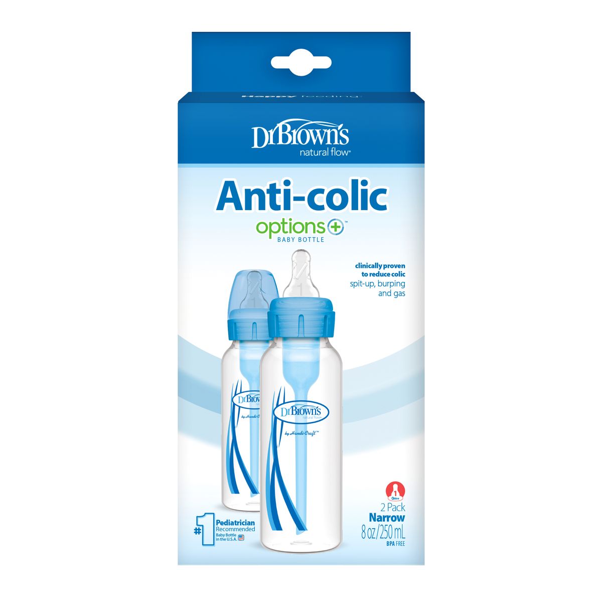 Narrow Neck Options+ Bottle 250ml, Blue, 2-pack