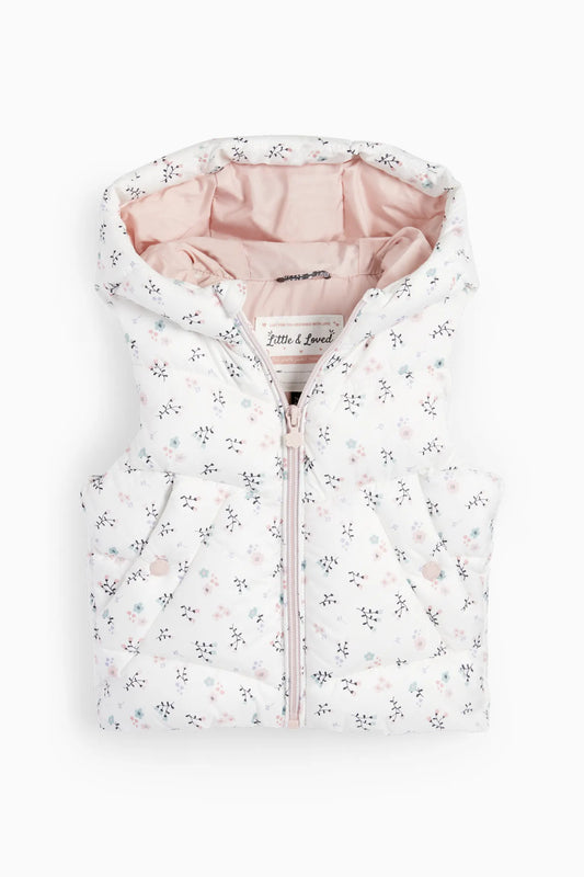 Floral quilted vest with hood - water-repellent