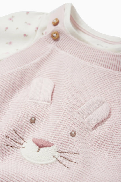 Bunny rabbit 2 pieces knitted dungarees set