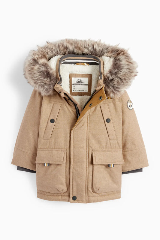 Baby Parka with Hood and Faux Fur Trim