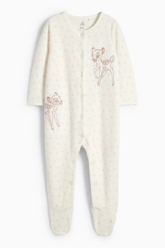 Bambi polka dot - ribbed velour sleepsuit