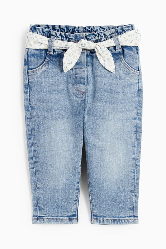 Baby jeans with floral tie belt