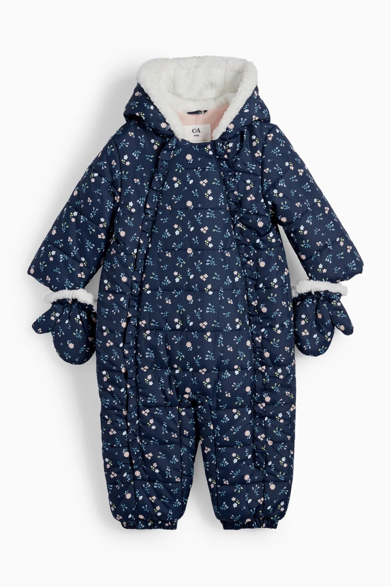 Floral quilted snowsuit with hood