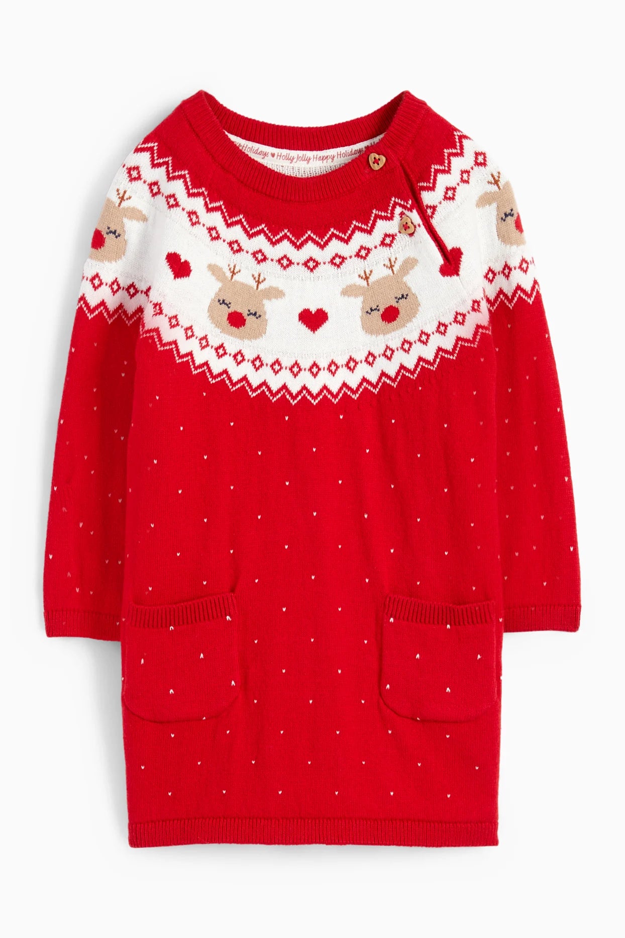 Knitted baby Christmas dress - polka dot