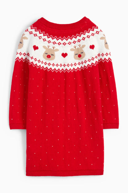 Knitted baby Christmas dress - polka dot