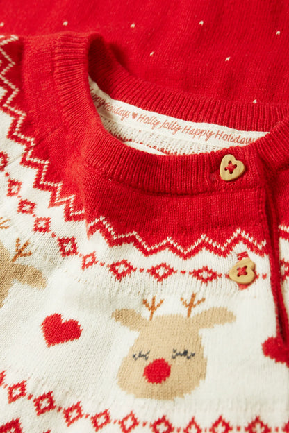 Knitted baby Christmas dress - polka dot