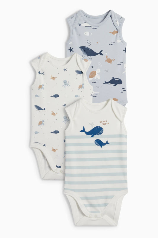 Pack of 3 sleeveless bodysuits - Dolphins