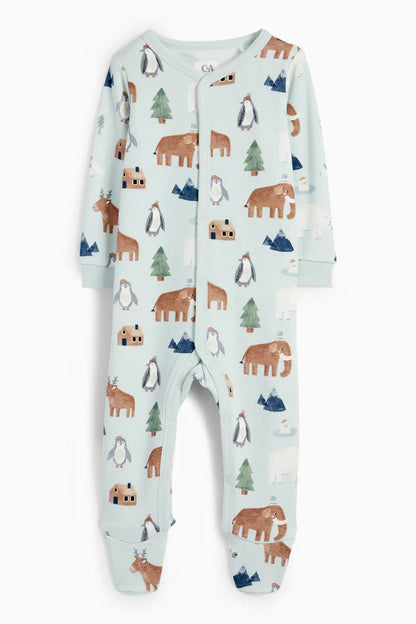 Winter animals lined sleepsuit