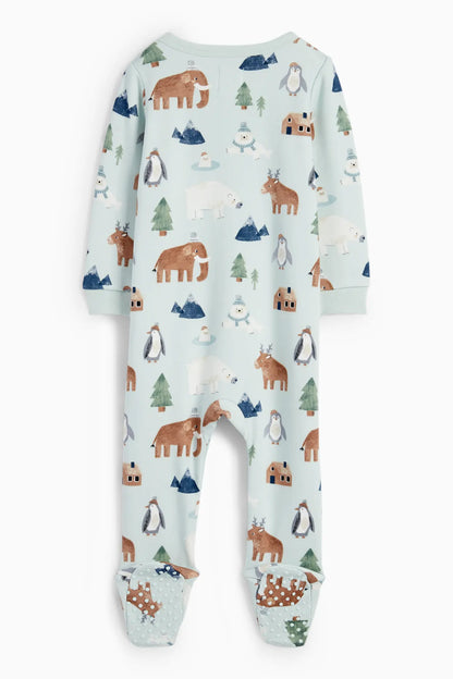 Winter animals lined sleepsuit