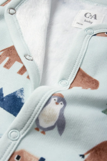 Winter animals lined sleepsuit