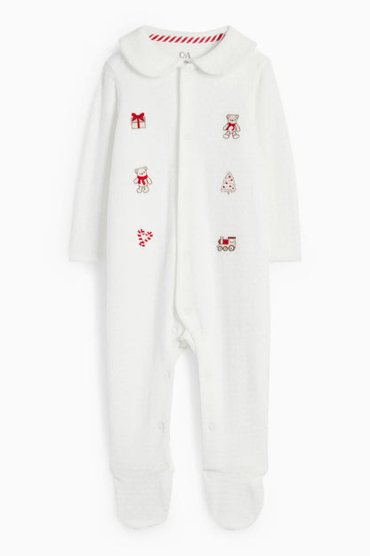 Teddy bear Christmas velour sleepsuit - textured