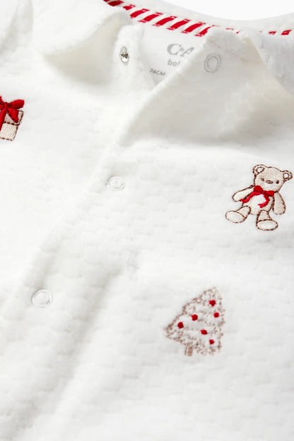 Teddy bear Christmas velour sleepsuit - textured