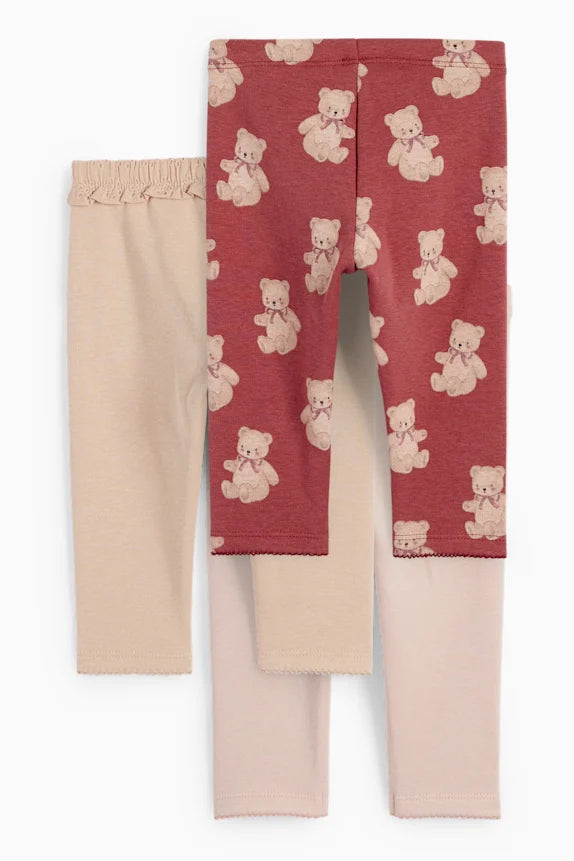 Pack of 3 teddy bear thermal leggings - Pink