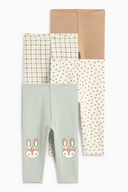 Pack of 3 Bunny and Flowers thermal leggings