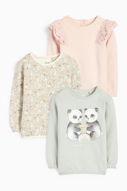 Pack of 3 - flowers and panda - sweatshirts