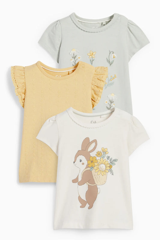 Pack of 3 T-shirts - Flowers & Bunny